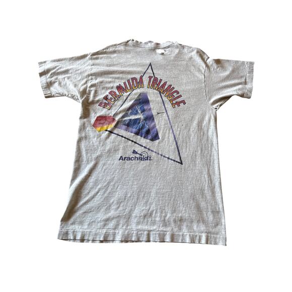 VTG Bermuda Triangle Arachnid USA Made Single Stitch Distressed L Gray Tech Tee - Picture 1 of 9